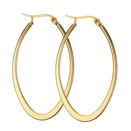 MengPa Hoop Earrings for Women Black Gold Plated Loops Drop Earring Fashion Jewelry (Oval-Gold-48 * 28mm)1281G