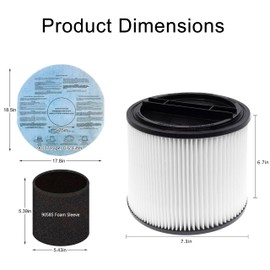 90304 Replacement Filter for Shop Vac 90304 90350 90333 90585 5 Gallon and above Wet/Dry Vacuum compatible with Shop Vac Vaccuums with 2 replacement filter+2 lids+4 foam sleeve filters+4 Filter cloth