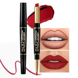 HHLTOH Red Lip Liner and Lipstick Combination DNM Matte Women's Lipstick, Lip Liner, Lip Gloss, Long-Lasting Waterproof, Cruelty-free 24 Hour Lipstick and Lip Liners Combo Lipliners Pencil Set 01#