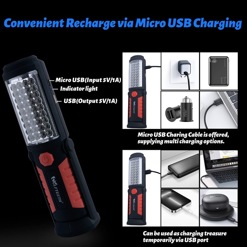 Wolfteeth LED Work Light, Rechargeable Magnetic Flashlights for Mechanics, 360°