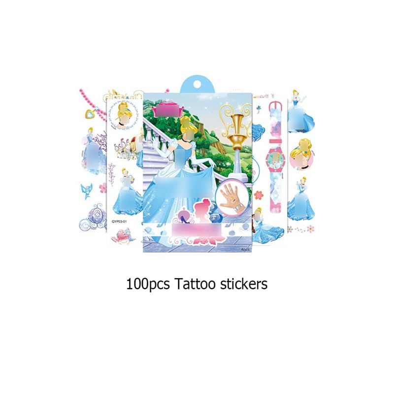 Damoff Cinderella Temporary Tattoos - 100pcs Multicolor Waterproof Kids Temporary
