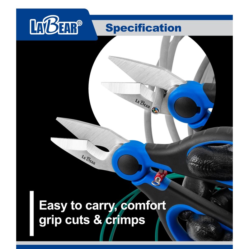 LABEAR- 6.5" Stainless Electrician Scissors Heavy Duty Professional for Aluminium