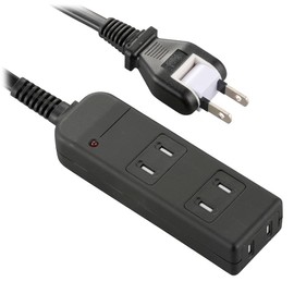 Ohm Electric HS-TK32SFK-22 Safety Tap with Lightning Guard (3 Socks, Cord Length 0.6 ft (2 m), Dust Shutter, Free Plug, Black