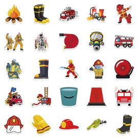 52 PCS Kids Cartoon Firefighter Stickers for Water Bottle,Teens Fireman Waterproof Vinyl Decals for Laptops,Luggage Guitar Notebook Party DIY Decorate Sticker