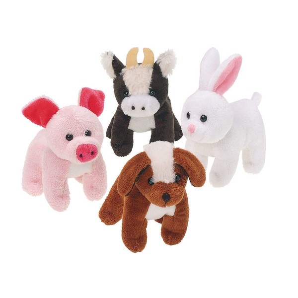 GiftExpress 12 pcs Plush Furry Farm Animals, 5" Stuffed Animal Toys Plushed Cow, Pig, Dog, Rabbit for Pretend Play, Party Favors, Gifts, Classroom Prizes