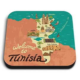 1x Square MDF Magnet 5cm - Fun Tunisia Travel Landmarks Map Europe - Fridge Locker Office Whiteboard Toolbox #58728