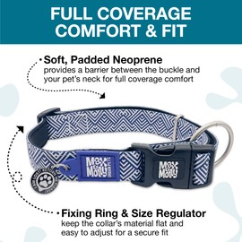 Max & Molly Urban Pets Smart ID Dog Collar - Soft Neoprene, Waterproof, Machine Washable, Power Buckle, Gotcha! QR Tag & Custom App Profile, Mykonos Navy L