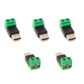 Harrisen 5pcs USB C 2Pin Solderless Adapter, 5V USB Type C Male to 2-Pin Screw Clamp Adapter, Terminal Block Charging Connector for Charging Mobile Devices and Small Devices