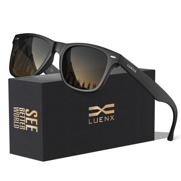 LUENX Polarized Sunglasses for Men Women UV400 Protection Gradient Black&Brown
