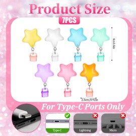 Cute Star Dust Plugs - 7 Pack Charms for Phone, Tablet & Gaming Controller - Type C Port Protector, Kawaii Anti-Dust Plugs Gift for Women & Girls