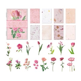 Teozeqe 31 PCS Flower Themed Scrapbook Supplies Kit, Vintage Scrapbook Paper & PET Flower Stickers, 3 x 4.7 Card Making Supplies, for Bullet Journal Supplies, DIY Crafts (Light Pink Fragrance)