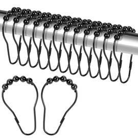 Shower Curtain Rings,Shower Curtain Hooks,Rust Proof Secure Lock Ring Clips for Hanging Bathroom Curtain (Black Pear-Shape)