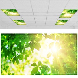 Patelai 4 x 2 Feet Fluorescent Light Cover for Ceiling Classroom Magnetic Cubicle Shade with 10 Magnets Fluorescent Light Filters for School Home Office Drop Lamp Decor(Green Leaves)