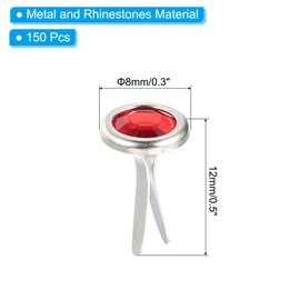 PATIKIL Paper Fasteners, 150 Pcs Mini Metal Rhinestone Round Head Fastener Split Pins for Craft Art Scrapbooking DIY Pins Supplies, Red 0.5"x0.3"