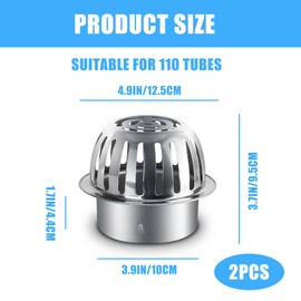 Vegena Pack of 2 Gutters, Leaf Protection, Downpipe Protection, Stainless Steel, Rain Gutters, Leaf Protection, Gutter Protection, Leaf Catcher Grid, Leaf Catcher for Roof Pipes, Leaf Pollution, Moss,