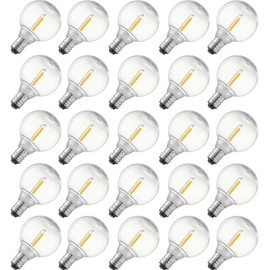 G40 Led Outdoor String Light Bulbs,Shatterproof Waterproof, E12 Base Replacement Globe Light Bulbs,Plastic 0.6W 120V 2700K Warm White 25 Pack.
