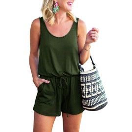 REORIA Womens Casual Summer One Piece Sleeveless Tank Top Playsuits Short Jumpsuit Beach Rompers Plus Size Army Green X-Large