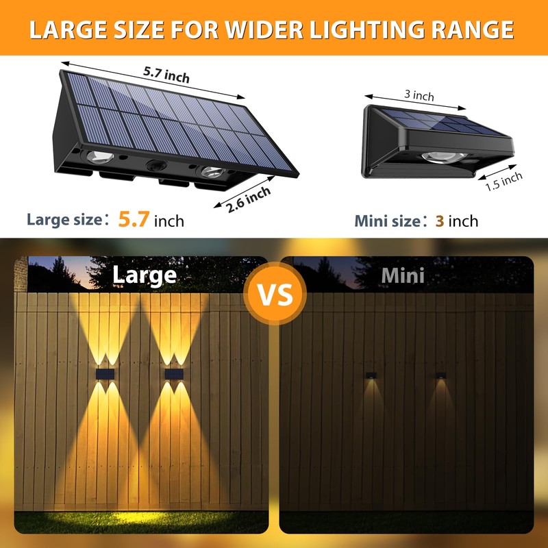 Solar Fence Lights,6Pack Solar Lights Outdoor Warm White + RGB