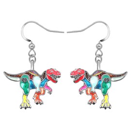 LONYOO Fun Tyrannosaurus Rex Dinosaur Earrings Dangle Jewellery Enamel Zinc Alloy Hypoallergenic Creative Gifts for Women Girls Charms (Multi)