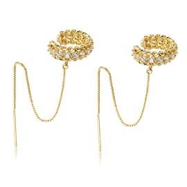 SUSUZUKU Huggie earrings for women 14k Dainty Gold Earrings Tassel Chain Drop Dangle Small Hoop Earrings Huggie earrings for Women Teen Cubic Zirconia Sparkling Earrings Clip Womens earrings