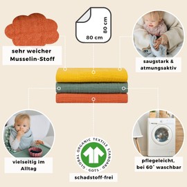 furora BABY Muslin Cloths Baby 80 x 80 cm XL Large (Super Soft Muslin, Organic Cotton, Oeko-Tex 100 + GOTS: Free from Harmful Substances, Muslin Cloths, Baby Burp Cloths, Muslin Nappies, Girls, Boys
