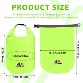 OBEISN 2Pcs 20L Dry Bags Waterproof Set, Lightweight Waterproof Dry Bags, Waterproof Bag, Rucksack Liner, Stuff Sacks for Kayaking Rafting Boating Hiking Camping Travel (Fluorescent Green)