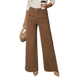 Dokotoo Womens Jeans Casual High Waisted Jeans for Women Wide Leg Loose Baggy Stretch Boyfriend Denim Pants Brown Size 8