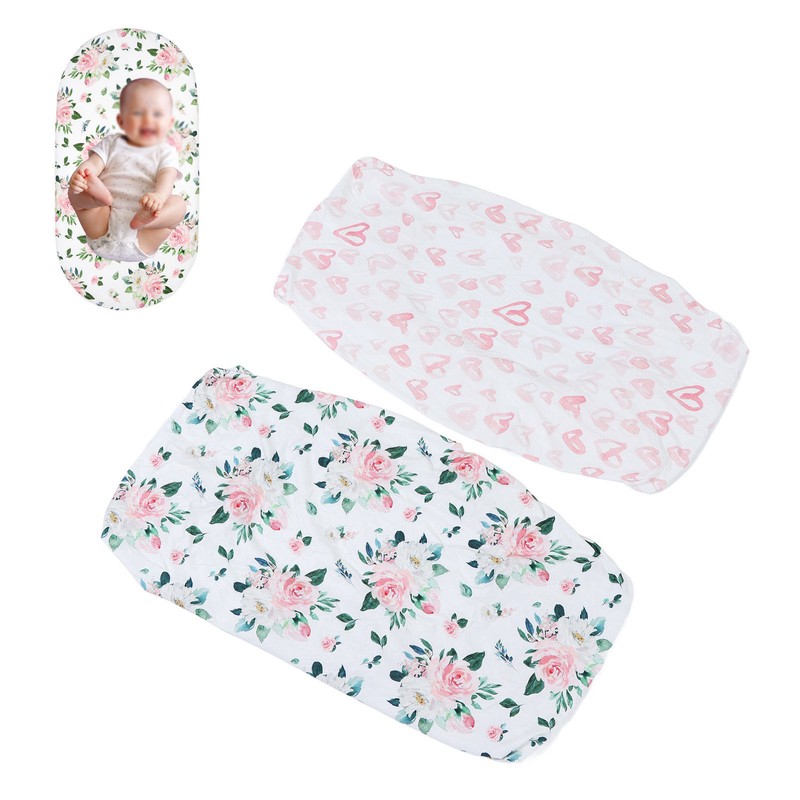 2Pcs Bassinet Sheet Polyester Cotton Breathable Elastic Bassinet Pad Mattress