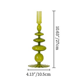 LKXHarleya Glass Candlesticks Holders, Retro Glass Candle Holder for Taper Candle Table Centerpiece Wedding Party Home Decoration, Oliver Green