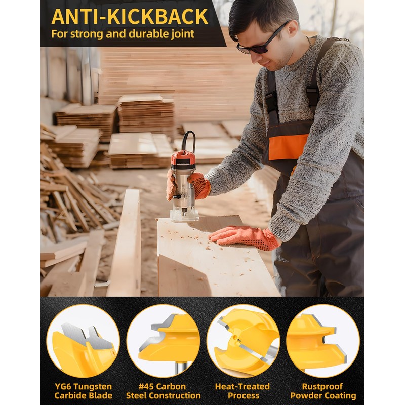 Router Bits, Allmake 3pcs Lock Miter Router Bits 1/4 Shank,