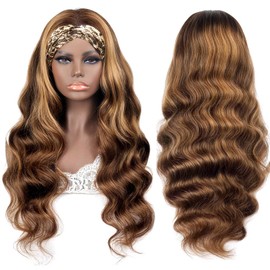 olimaruly Highlight Ombre Headband Wig Human Hair Body Wave Human Hair Wigs Honey Blonde Brazilian Glueless Wigs for Black Women 150% Density (#4/27 Highglight Headband Wig 12 Inch)