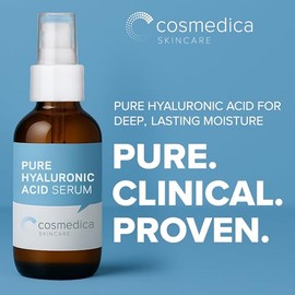 Cosmedica Skincare SUERO PURO DE ACIDO HIALURONICO 4 oz. Retrasa la aparición de líneas de expresión. Hidrata y mejora la apariencia de la piel.