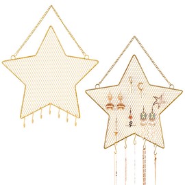 Rolin Roly Earring Wall Holder Mounted Jewelry Rack Hanging Earring Organizer with 7 Hooks Star Shaped for Display Grid Golden Bracelet Necklace Ring
