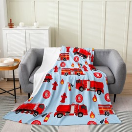 Car Fleece Throw Blanket for Bed Sofa Couch，Kids Fire Engine Fuzzy Blanket，All Season Red Fire Truck Vehicle Pattern Bed Blanket Room Decor Plush Blanket Cartoon Car Pattern 40"x50"