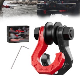 AMBULL D Ring Separate Shackle with Snatch Block, 3/4" Easy Open Shackles w/Snatch Block Pulley, Heavy Duty Shackle for Towing Winch, Pulley for Off-Road Vehicle Recovery, Truck, ATV, UTV, BlackRed
