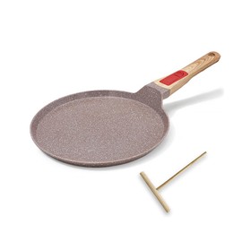 RANX INGST Nonstick Ceramic Crepe Pan, 8 Inch Dosa Pan Pancake Pan with Detachable Handle Round Griddle - Brown
