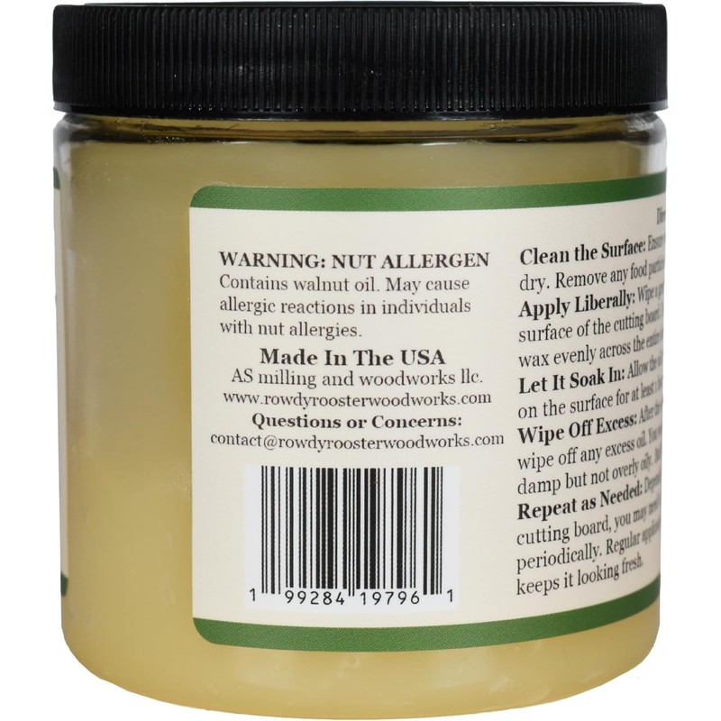 Cutting Board Wax- Refined Walnut Oil and Beeswax, 8 fl.oz