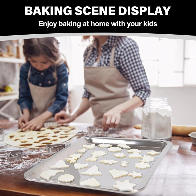 Set of 3 Baking Sheet, Stainless Steel Cookie Sheet Baking