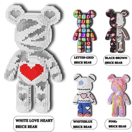DIY building block toys - bear building blocks - trendy items - Easter gifts - 3688 PCS building block games - Color: White love heart