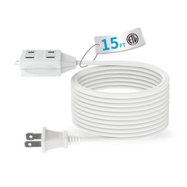 TiFFCOFiO Indoor Extension Cord, 2 Prong 15 Feet Extension Cord, 3 Polarized Outlets with Safety Slide Windows,13A/1625W, 16 AWG (1 Pack)