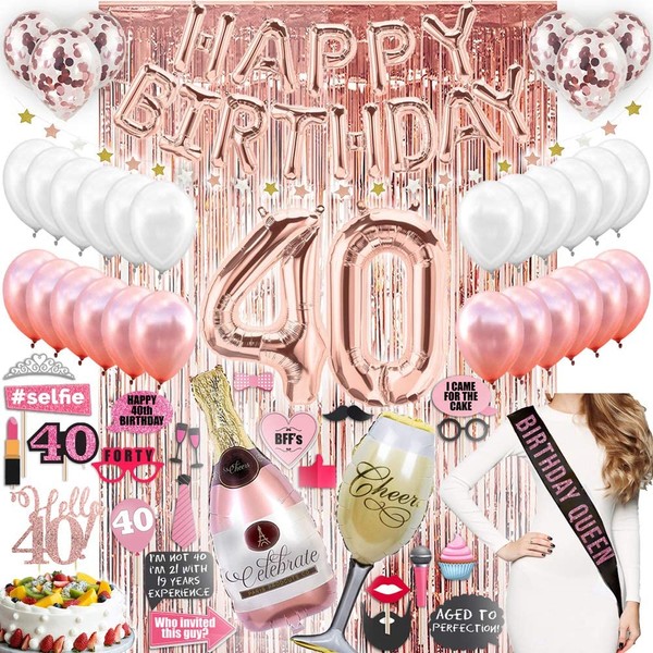 40th Birthday Decorations for Women with Photo Props, 40th Bday Gifts for Women, 40 Birthday Gifts for Women, 40th Anniversary Gifts, Rose Gold Party Supplies, Confetti Balloons 40th Birthday Balloons