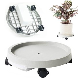 Generic Flowerpot, Pot Stand, Movable Flower Stand with Water Reservoir, Flower Stand, Caster with Saucer, 360° Rotation, Lockable, Convenient to Move (11.3 inches (28.6 cm), White)