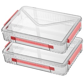 Comforhous 2 Pack Document Storage Clear Plastic Storage Boxes with Lids Stackable Storage Bins Paper Storage Box Containers for Organizing A4 File Paper, Document, Photo, Scrapbook Red - Portable