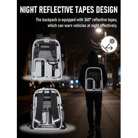 Flowston Clear Backpack for School, 17 inch Large TPU Heavy Duty See Through Bookbag for Boys Girls Women Men, Transparent Backpack With All-Around Reflective Strips for College Work Travel,Pink