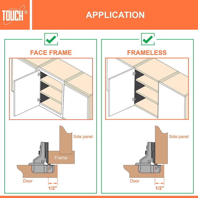 TOUCH Cabinet Hinges (1 Pair, 2 PCS) Face Frame Compact