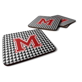 Letter M Monogram - Houndstooth Black Foam Coaster Set of 4