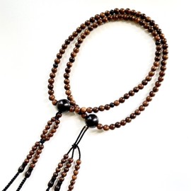 ZONG PEACE Nichiren Buddhism Soka Gakkai SGI Rosary Beads, Traditional Japan Handmade Prayer Beads, Natural Line Wood Beads with Ebony, Brown, 42cm