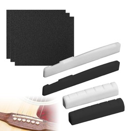 ZWWOGE Set of 2 Guitar Accessories for Western Guitar, Bridge / Saddle in Black & White + Sandpaper Set (320/600/1500 Grit) Complete Replacement Parts for 6-String Guitar Accessories
