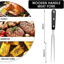 trabag Meat Fork, Stainless Steel Grill Fork with Wooden Handle, 27 cm Carving Fork, Straight, Unbendable, Roasting Fork, 13 cm, Meat Fork with Plastic Handle, for Barbecue, Kitchen, Turkey, Roasting