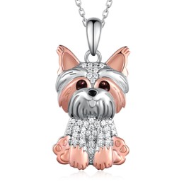Feijiesi Yorkie Necklace 925 Sterling Silver Cute Yorkie Dog Pendant Necklace Dog Jewelry Gifts for Women Animal Lovers